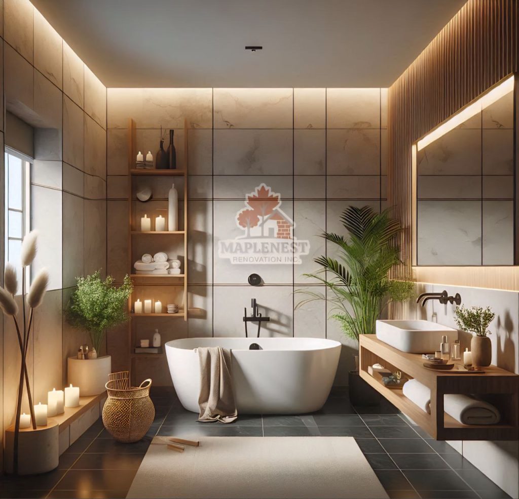 Modern luxury bathroom renovation with spa features in Coquitlam